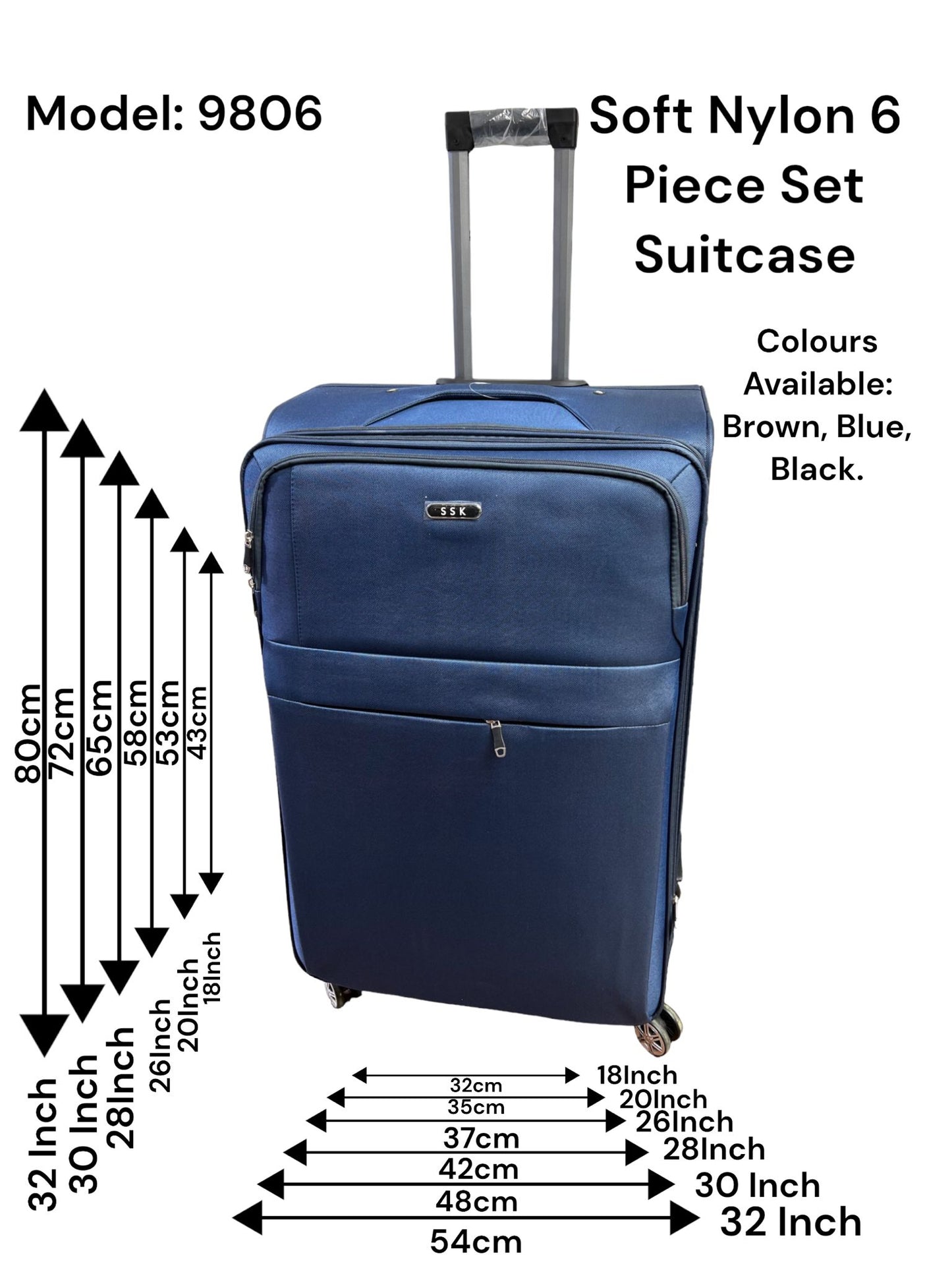 Soft Nylon 6 Piece Set Suitcase
