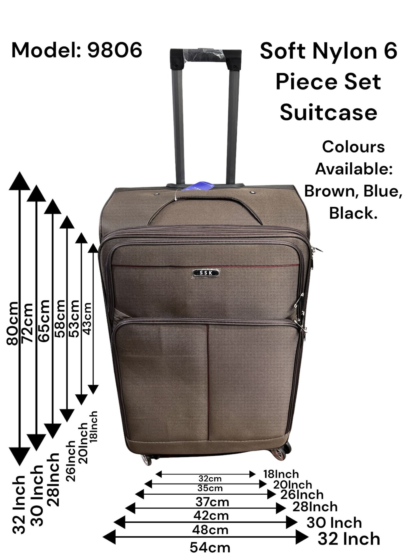 Soft Nylon 6 Piece Set Suitcase