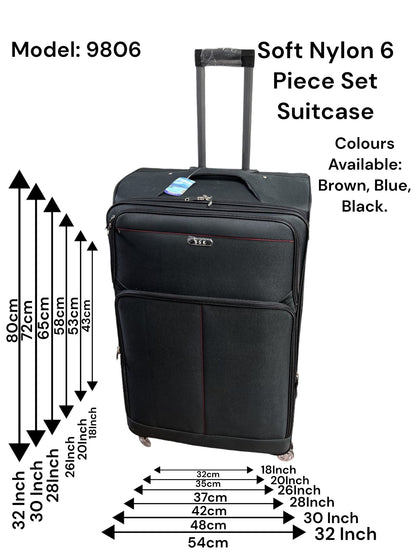 Soft Nylon 6 Piece Set Suitcase