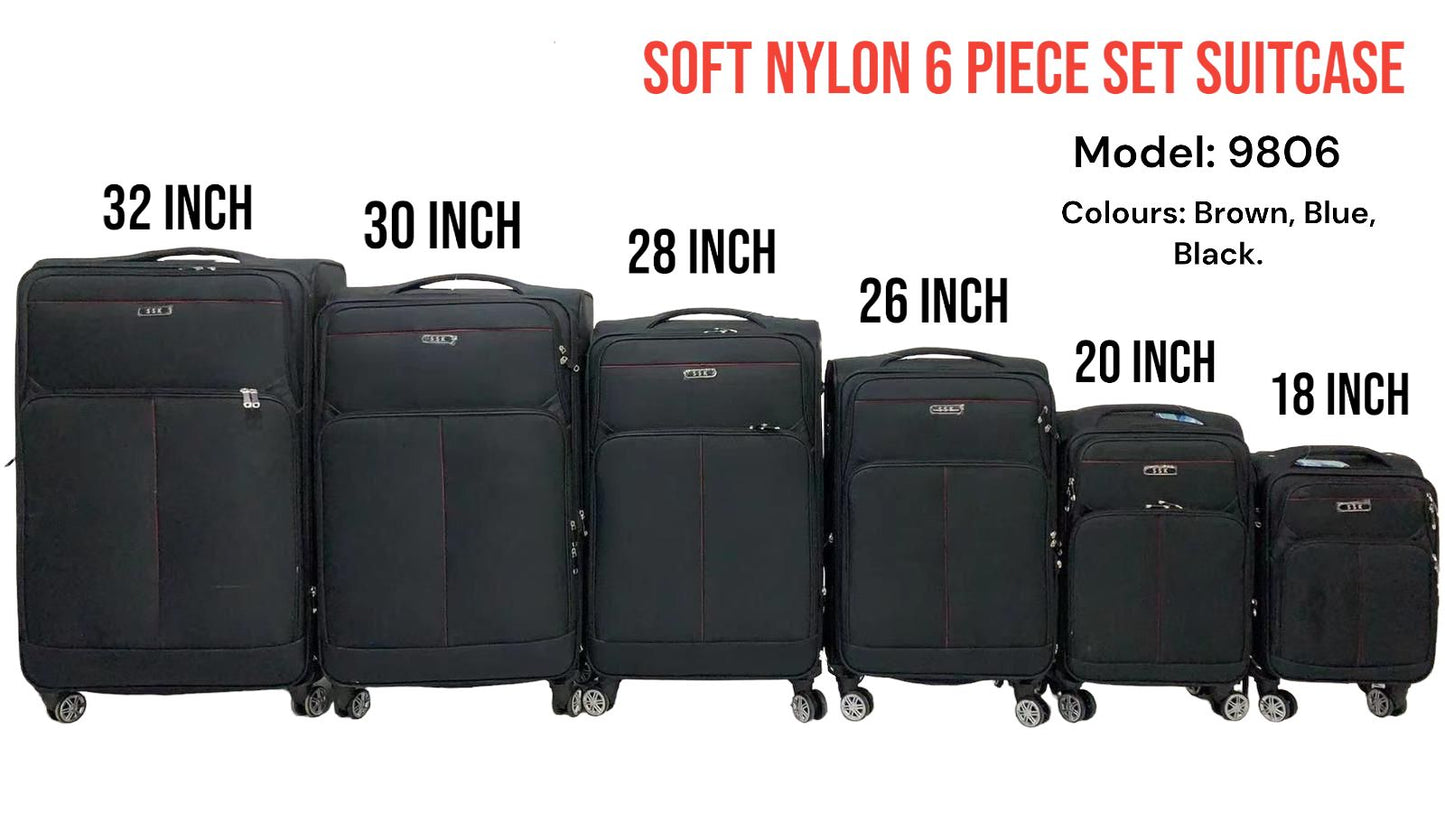 Soft Nylon 6 Piece Set Suitcase